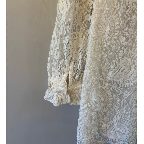 John Mark Lace Pearl Beaded Embroidered Ruffle Collar Top XLarge Cream Coastal - Picture 8 of 9